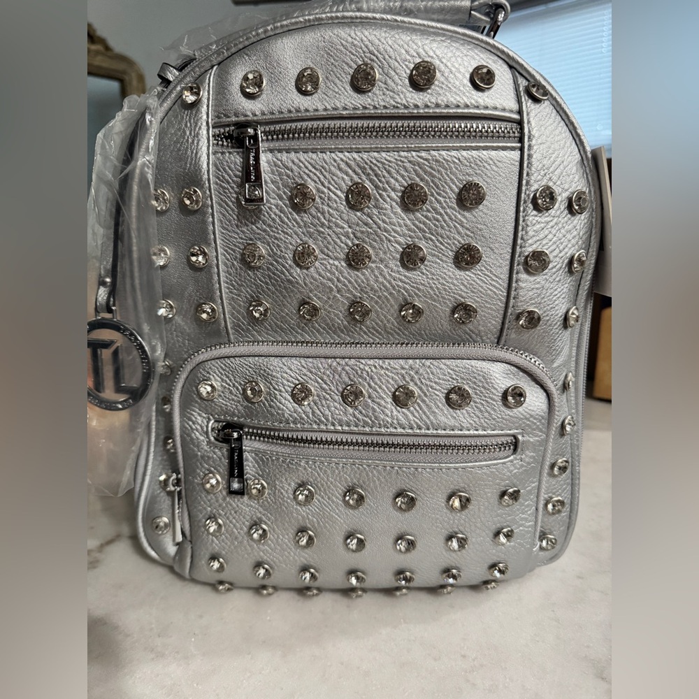 Metallic Silver Mini Backpack Purse